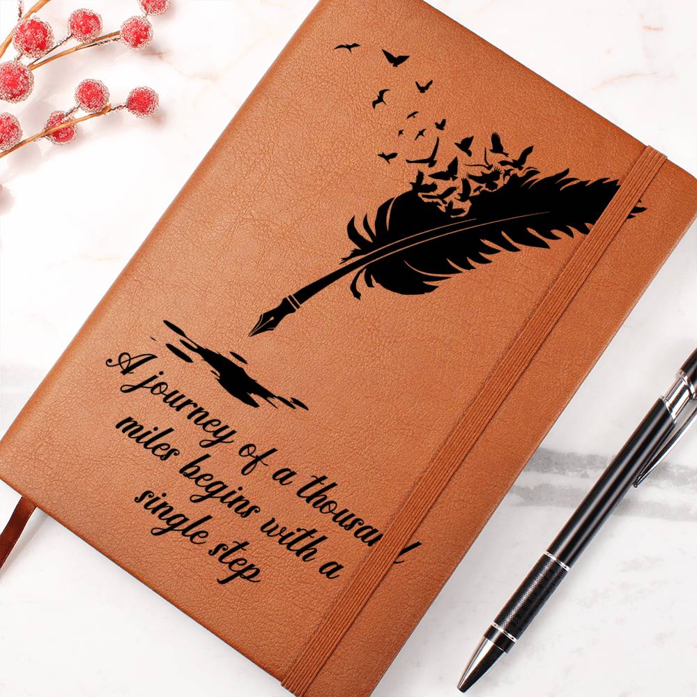 Journey of a Thousand Miles Vegan Leather Journal | Inspirational Graphic Notebook