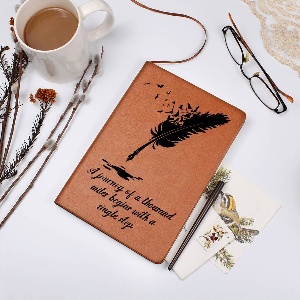 Journey of a Thousand Miles Vegan Leather Journal | Inspirational Graphic Notebook
