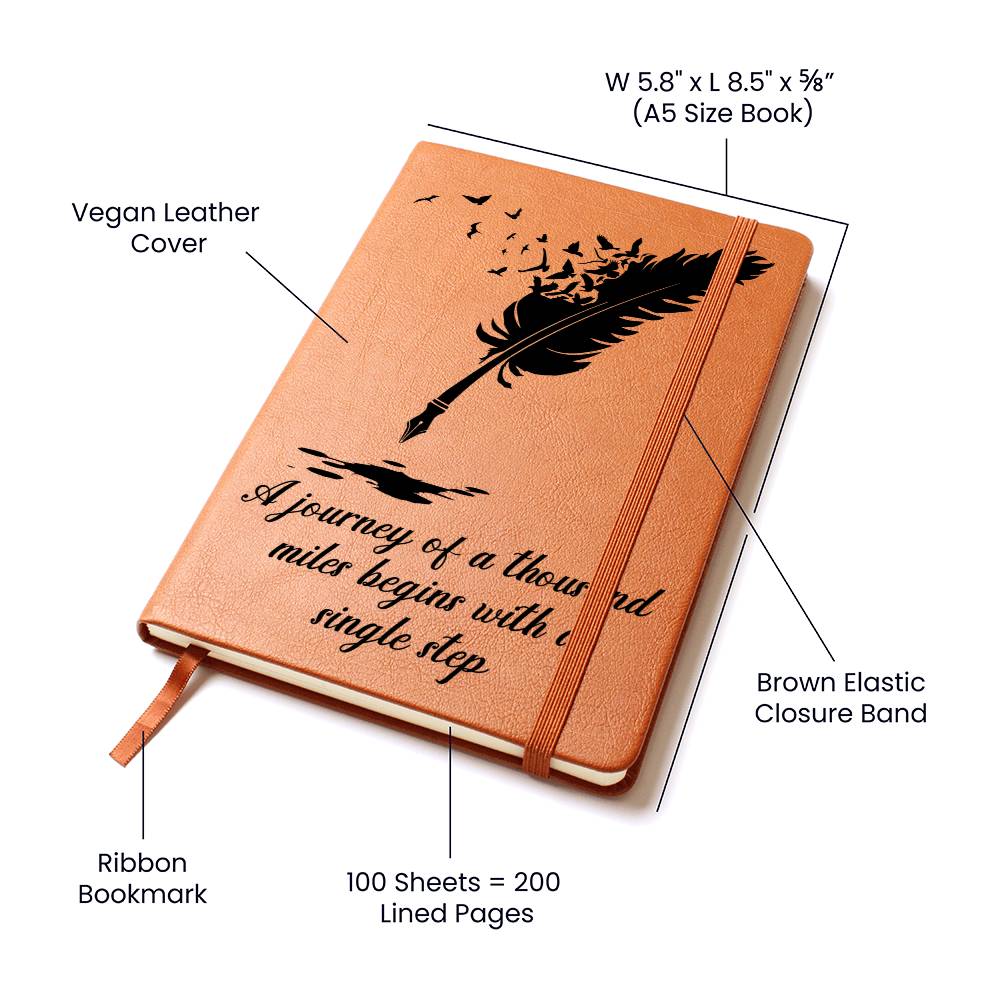 Journey of a Thousand Miles Vegan Leather Journal | Inspirational Graphic Notebook