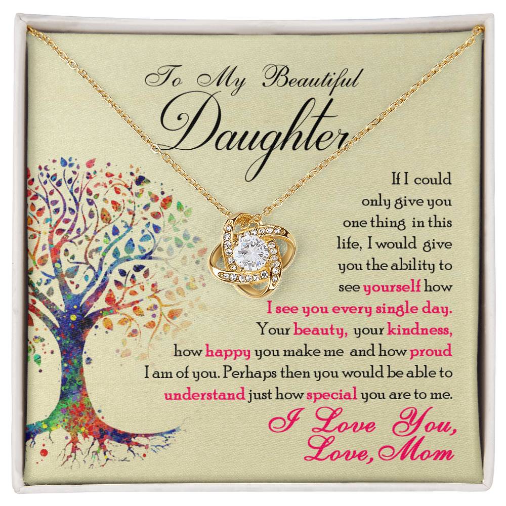 Daughter Love Knot Necklace | CZ Crystal | You Are Special Gift for Her