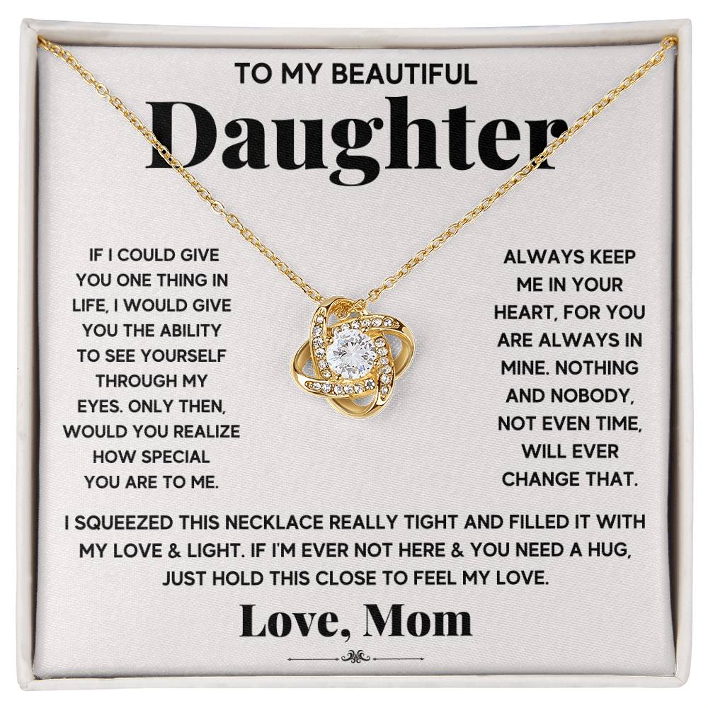 Daughter Love Knot Necklace | CZ Crystal Pendant | Comforting Gift from Mom