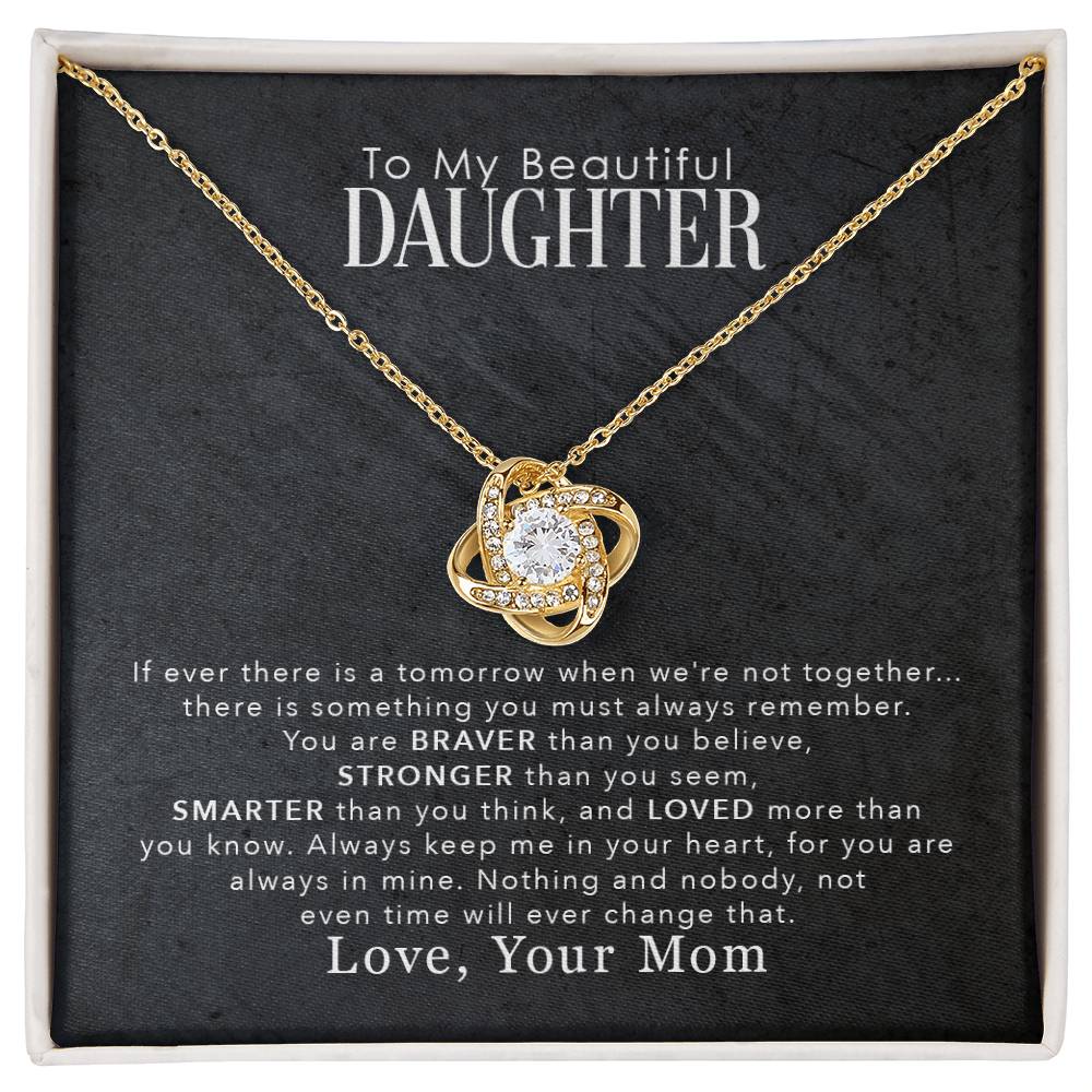 Daughter Love Knot Necklace | CZ Crystal | Encouragement Gift for Her