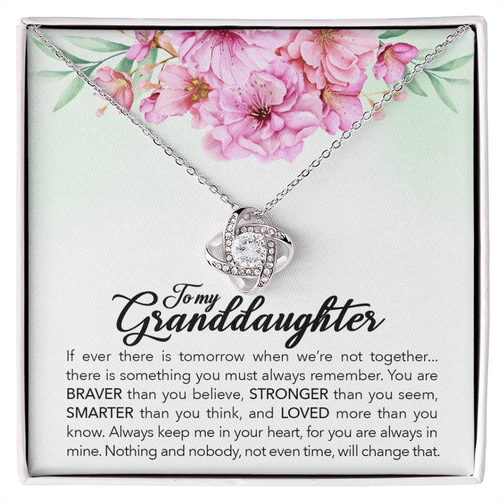 Granddaughter Love Knot Necklace | CZ Crystal | Keep Me in Your Heart Gift