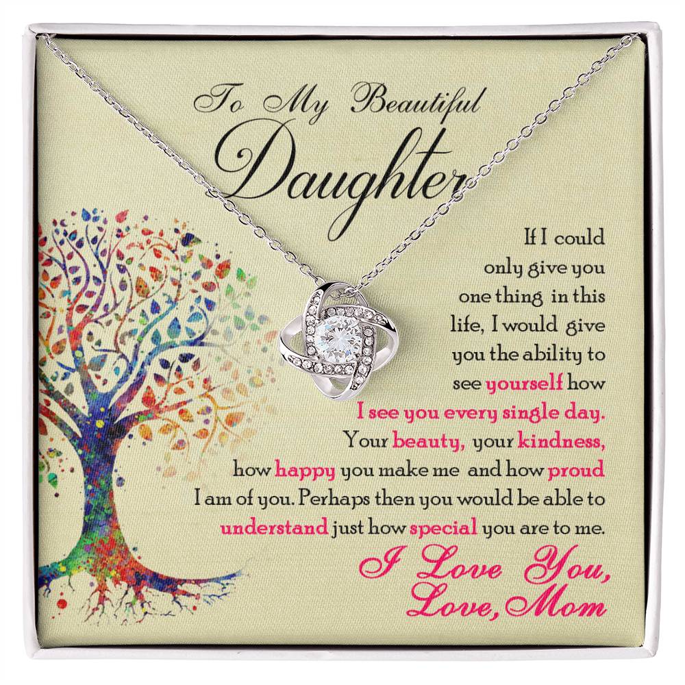 Daughter Love Knot Necklace | CZ Crystal | You Are Special Gift for Her