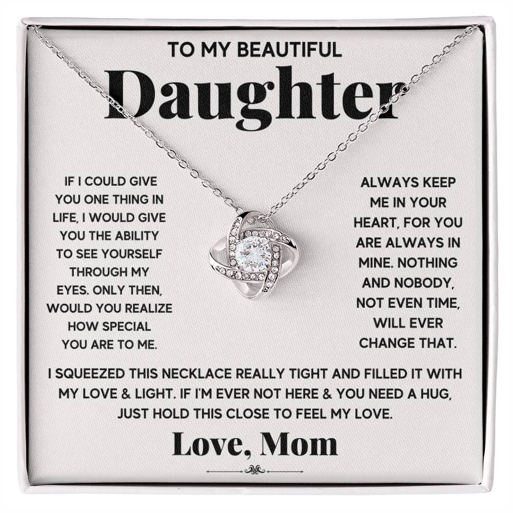 Daughter Love Knot Necklace | CZ Crystal Pendant | Comforting Gift from Mom