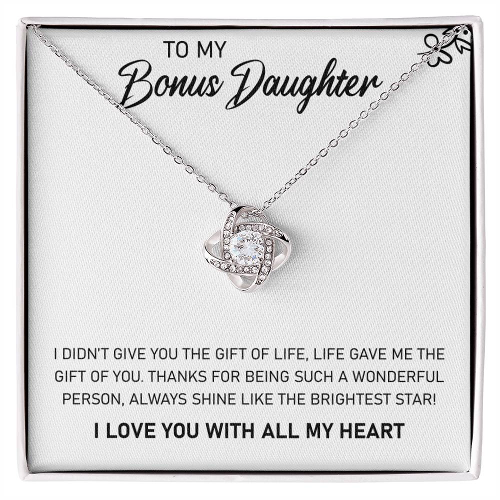 Bonus Daughter Love Knot Necklace | CZ Crystal | Stepdaughter Gift