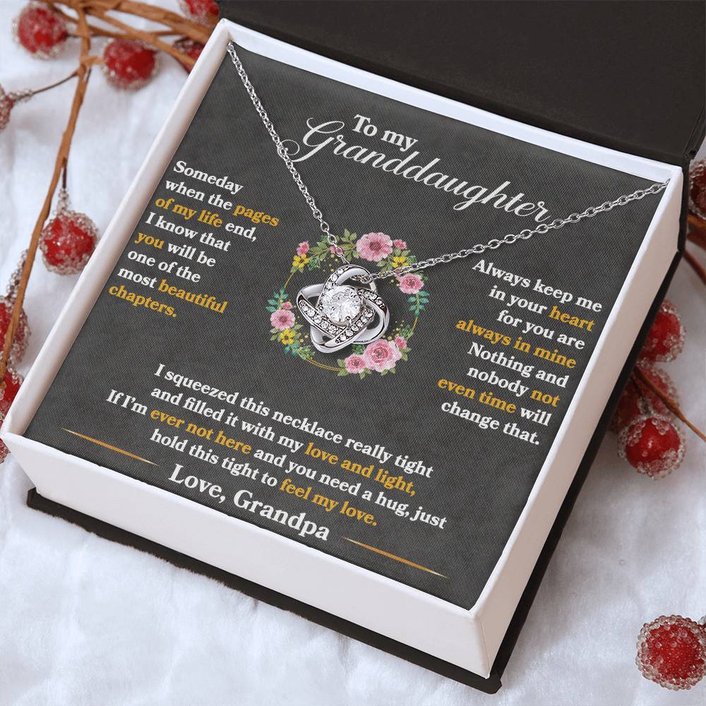 Granddaughter Love Knot Necklace | CZ Crystal | Feel My Love Keepsake Gift