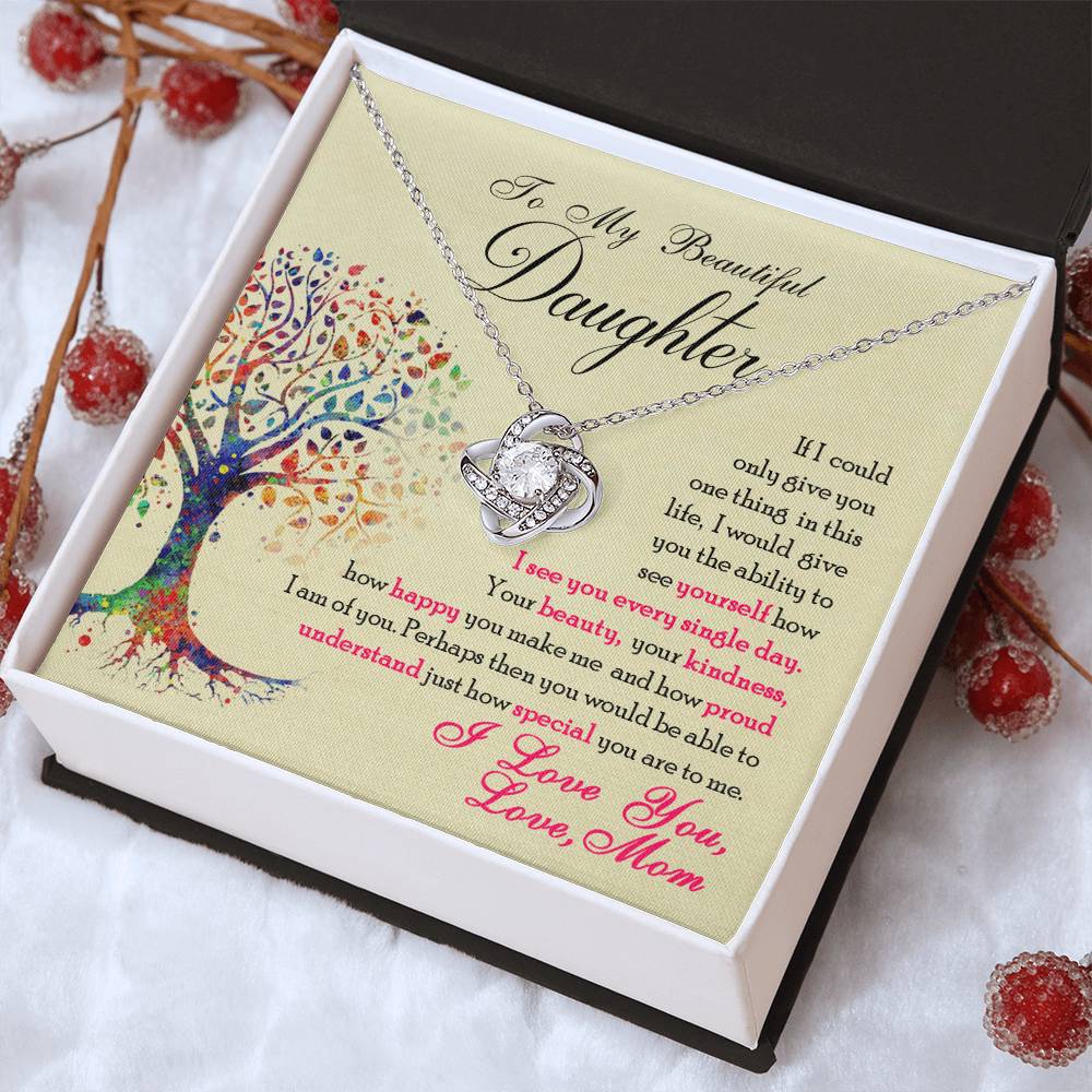 Daughter Love Knot Necklace | CZ Crystal | You Are Special Gift for Her
