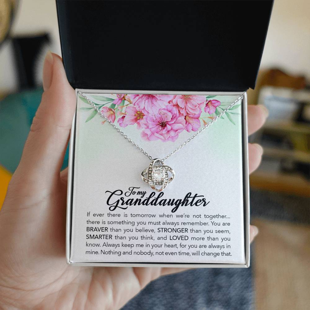 Granddaughter Love Knot Necklace | CZ Crystal | Keep Me in Your Heart Gift