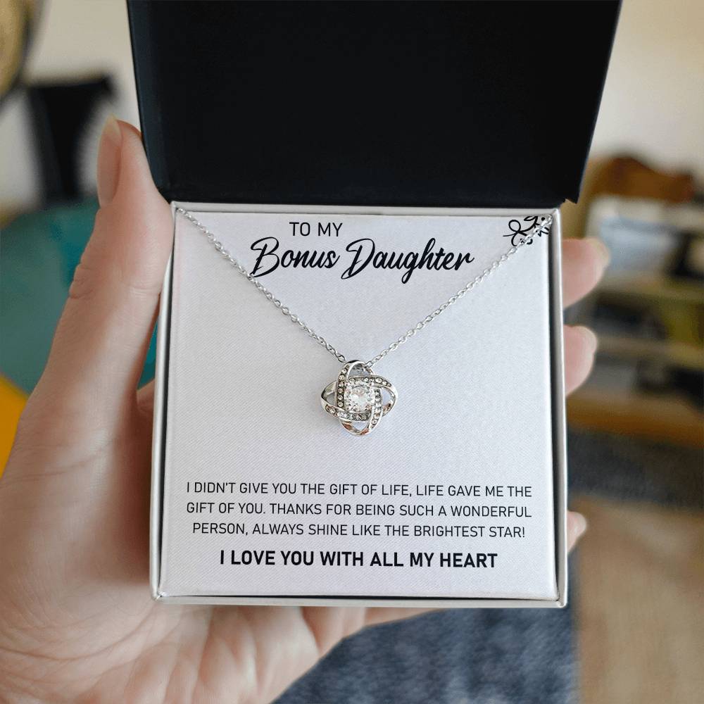 Bonus Daughter Love Knot Necklace | CZ Crystal | Stepdaughter Gift