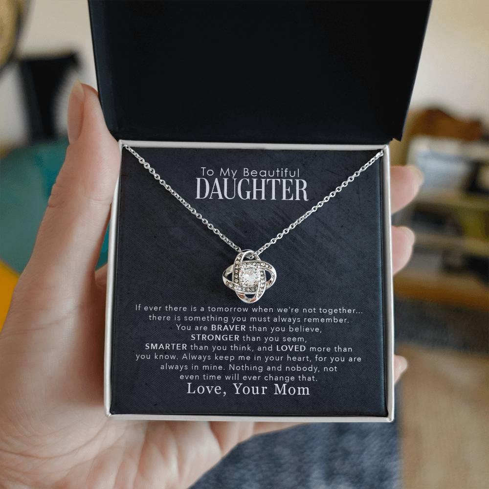 Daughter Love Knot Necklace | CZ Crystal | Encouragement Gift for Her