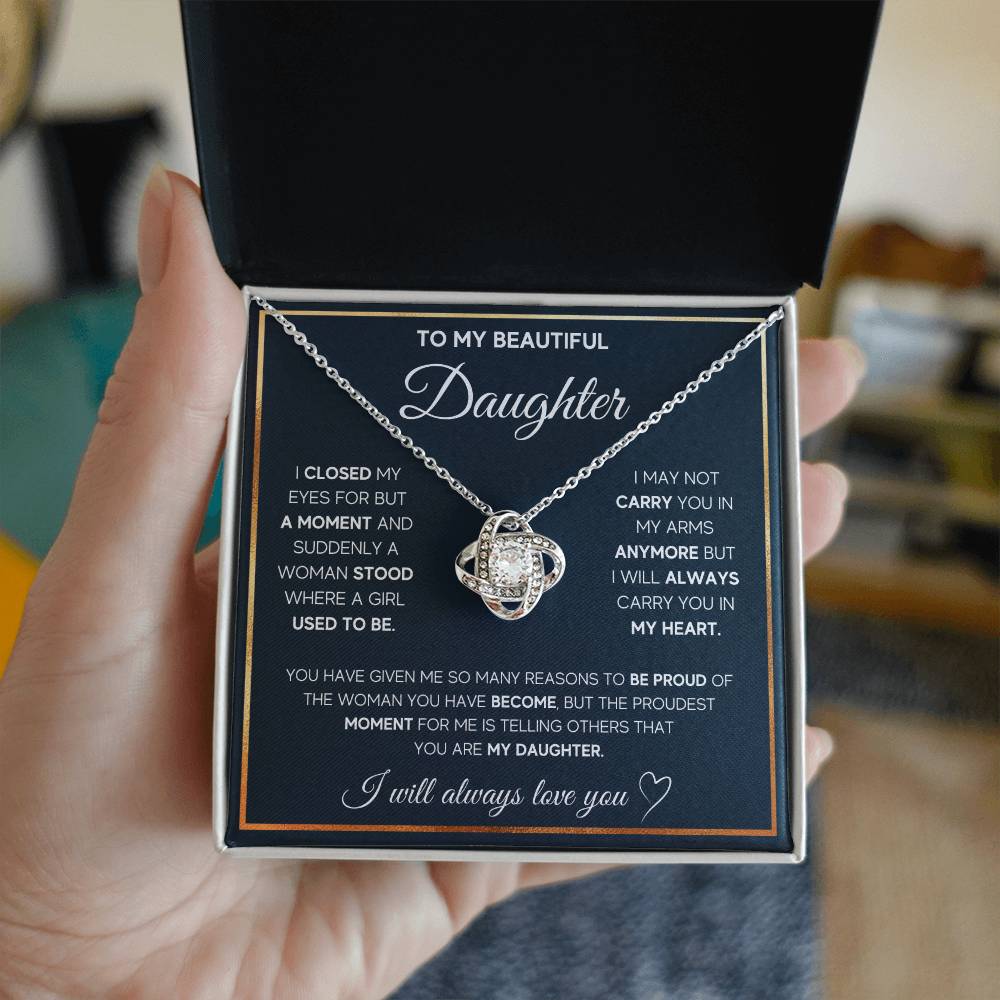 Daughter Interlocking Hearts Necklace | CZ Crystal | Always in My Heart Gift