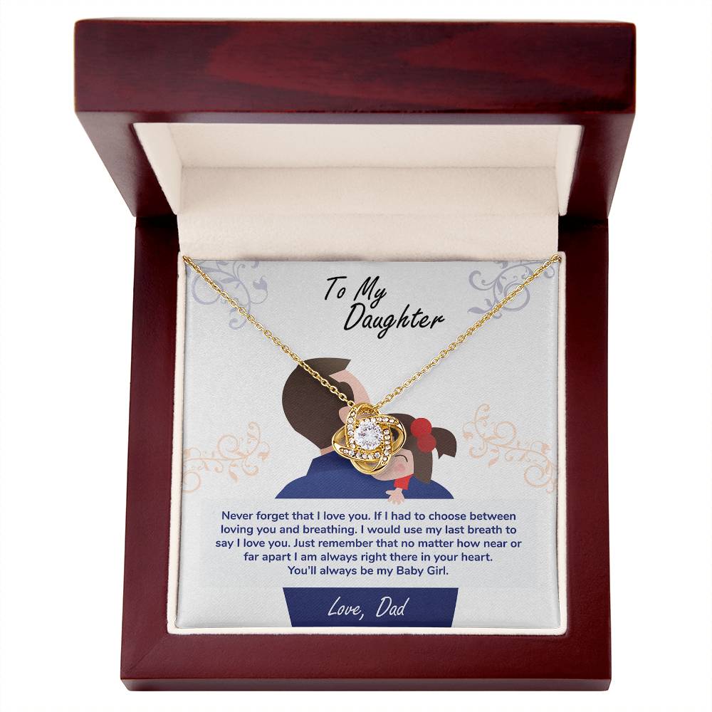 Daughter Love Knot Necklace | CZ Crystal Gold Finish | Forever My Baby Girl Gift