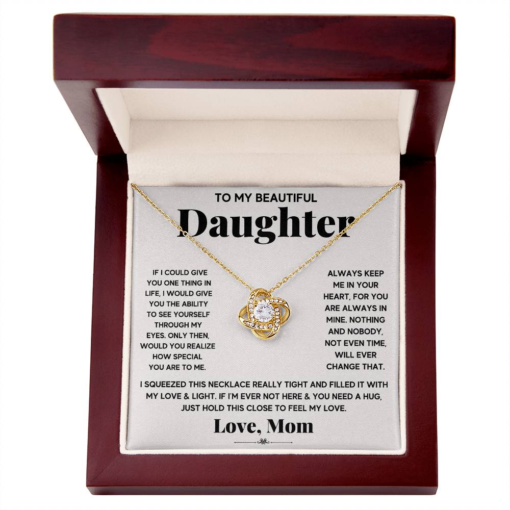 Daughter Love Knot Necklace | CZ Crystal Pendant | Comforting Gift from Mom