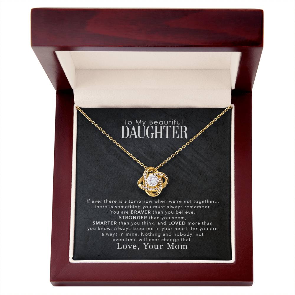 Daughter Love Knot Necklace | CZ Crystal | Encouragement Gift for Her