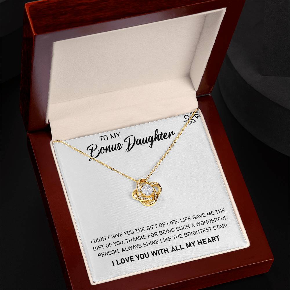 Bonus Daughter Love Knot Necklace | CZ Crystal | Stepdaughter Gift