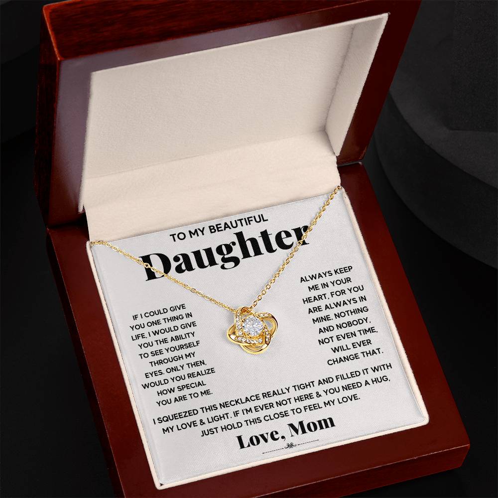 Daughter Love Knot Necklace | CZ Crystal Pendant | Comforting Gift from Mom