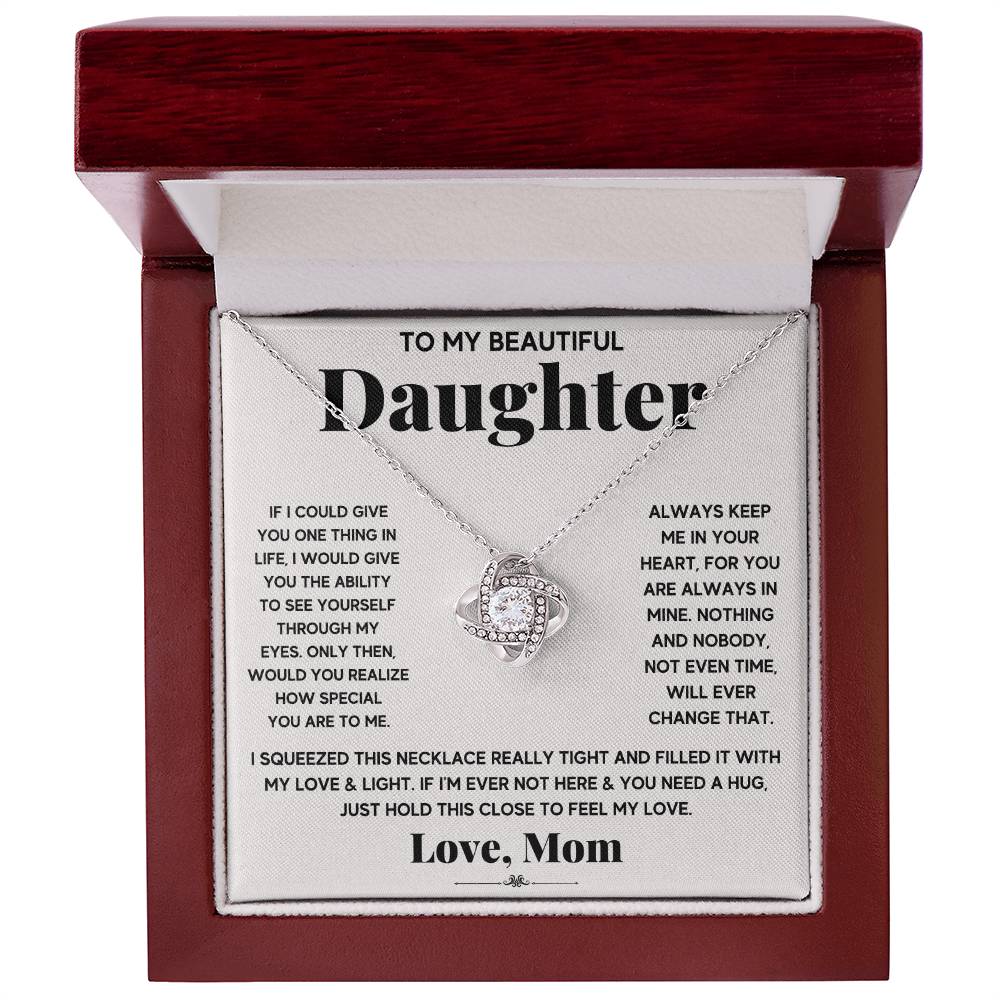 Daughter Love Knot Necklace | CZ Crystal Pendant | Comforting Gift from Mom
