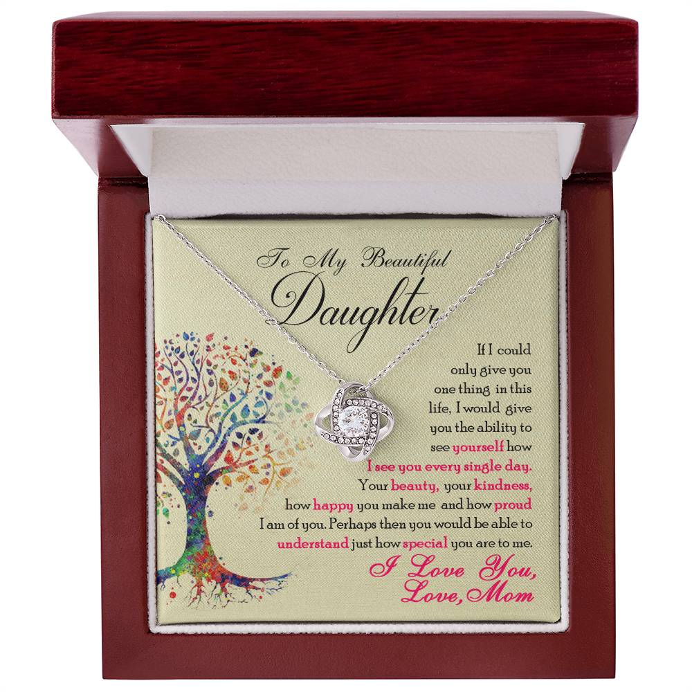 Daughter Love Knot Necklace | CZ Crystal | You Are Special Gift for Her