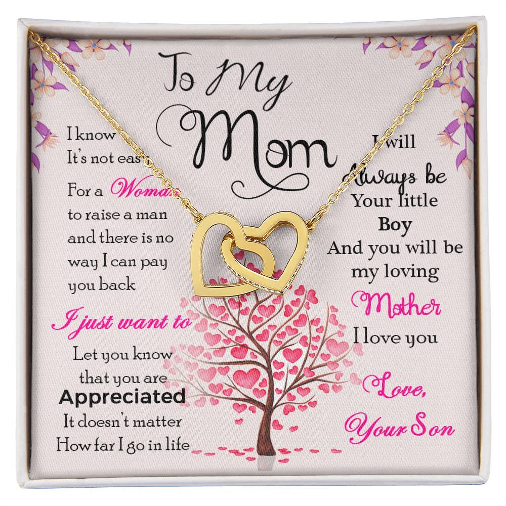 Mom Interlocking Hearts Necklace | CZ Crystal Gold Finish | Appreciation Gift