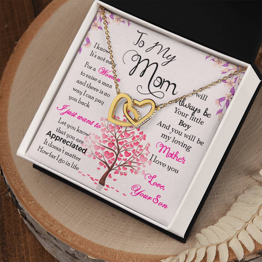 Mom Interlocking Hearts Necklace | CZ Crystal Gold Finish | Appreciation Gift