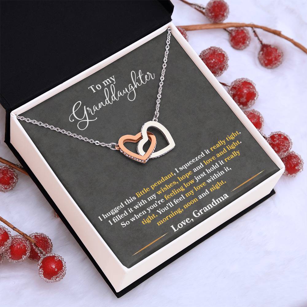 "Feel My Love" Necklace for Granddaughter | CZ Crystal Interlocking Hearts Keepsake