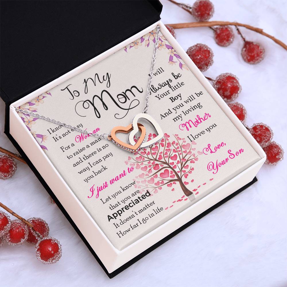 Mom Interlocking Hearts Necklace | CZ Crystal Gold Finish | Appreciation Gift