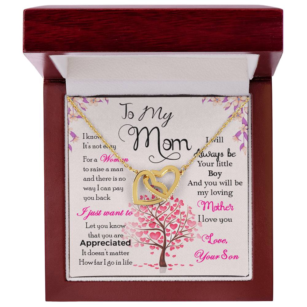 Mom Interlocking Hearts Necklace | CZ Crystal Gold Finish | Appreciation Gift