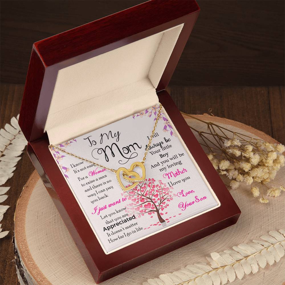 Mom Interlocking Hearts Necklace | CZ Crystal Gold Finish | Appreciation Gift