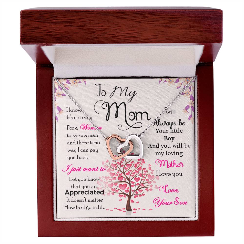 Mom Interlocking Hearts Necklace | CZ Crystal Gold Finish | Appreciation Gift