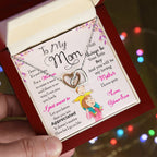 Mom Interlocking Hearts Necklace | CZ Crystal | Son to Mother Gift