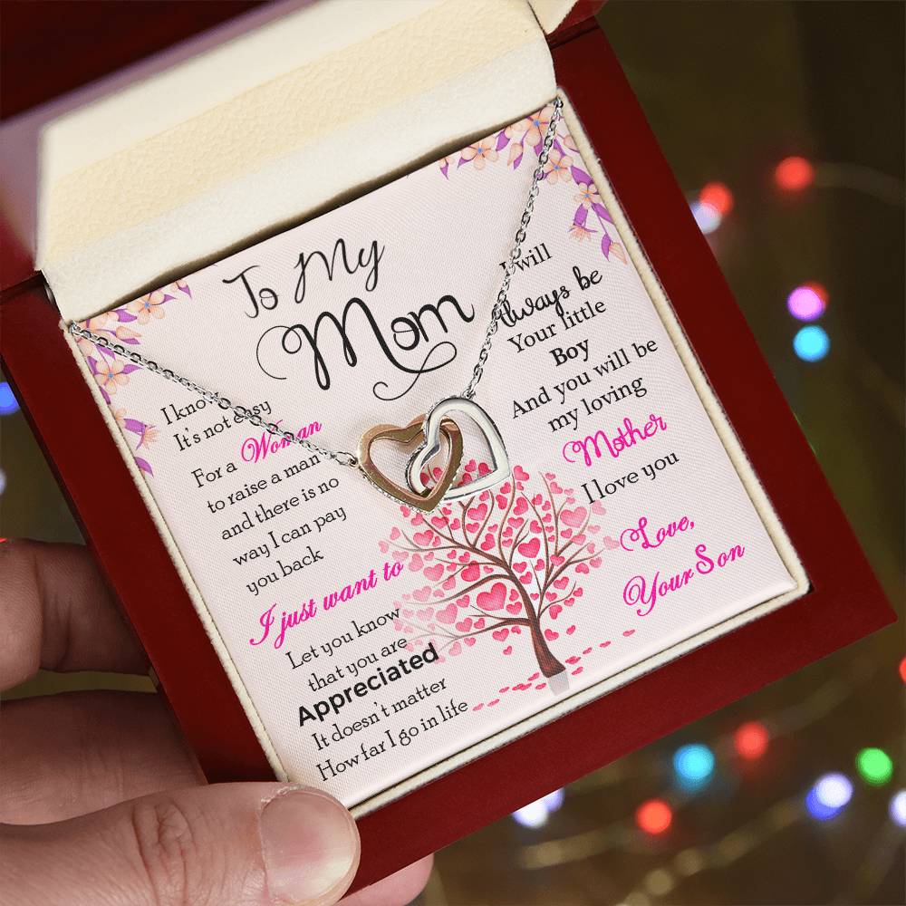 Mom Interlocking Hearts Necklace | CZ Crystal Gold Finish | Appreciation Gift