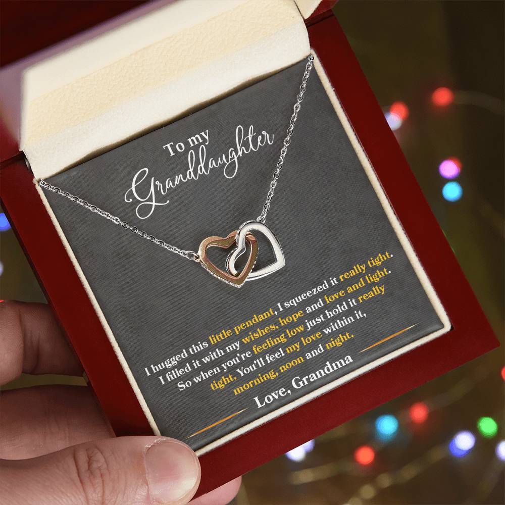 "Feel My Love" Necklace for Granddaughter | CZ Crystal Interlocking Hearts Keepsake