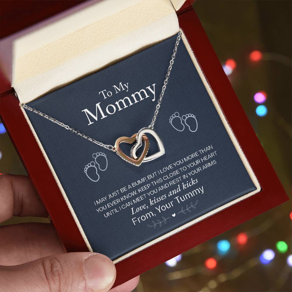 New Mom Interlocking Hearts Necklace | CZ Crystal | Baby Pregnancy Gift