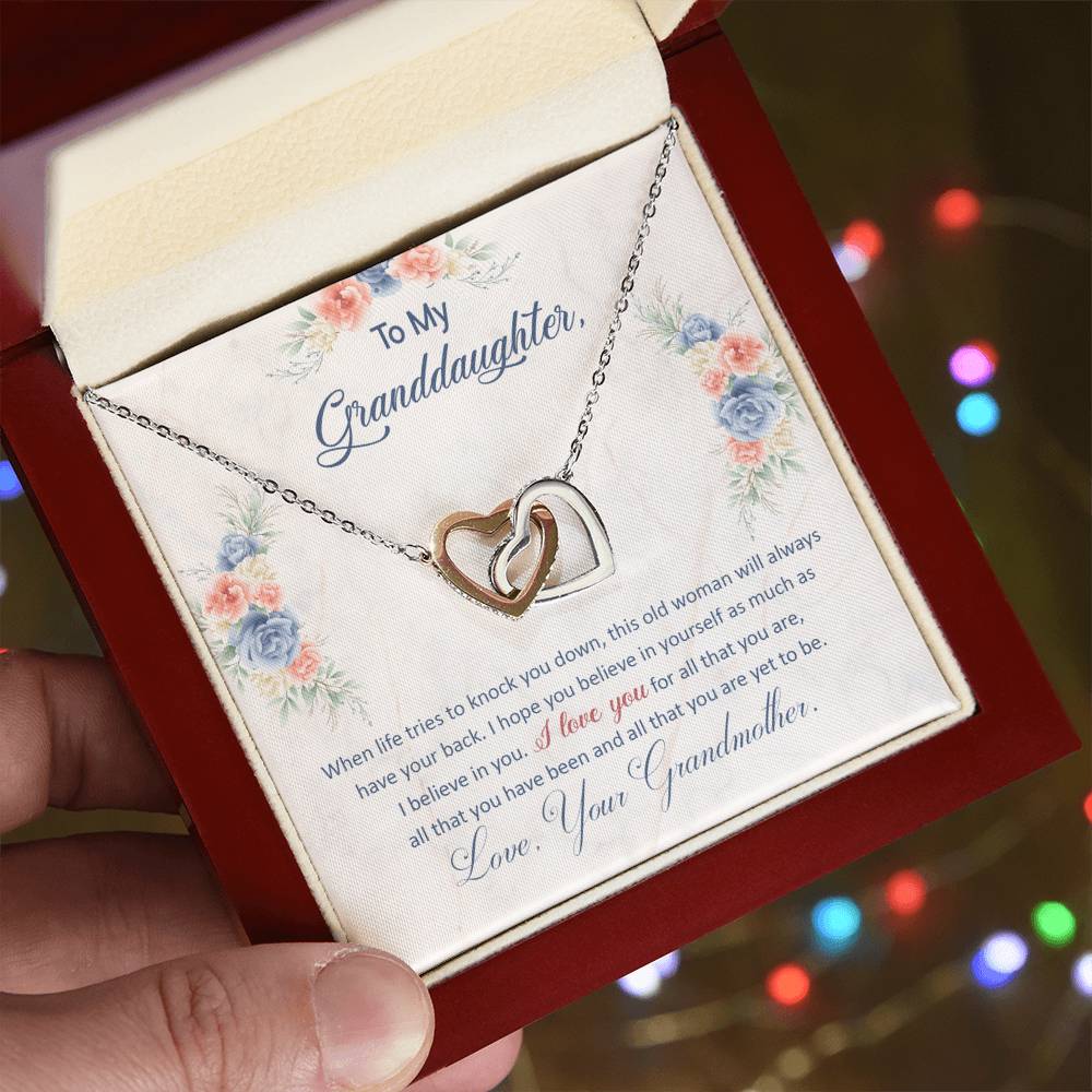"I've Got Your Back" Necklace for Granddaughter | CZ Crystal Love Knot Gift