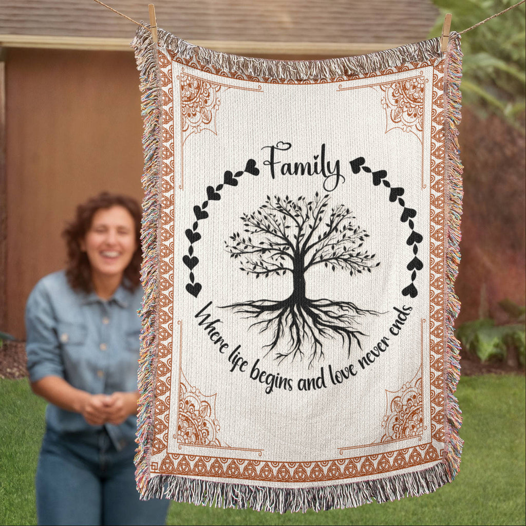 Celtic Tree of Life Woven Blanket | 100% Cotton | Family Heritage Gift