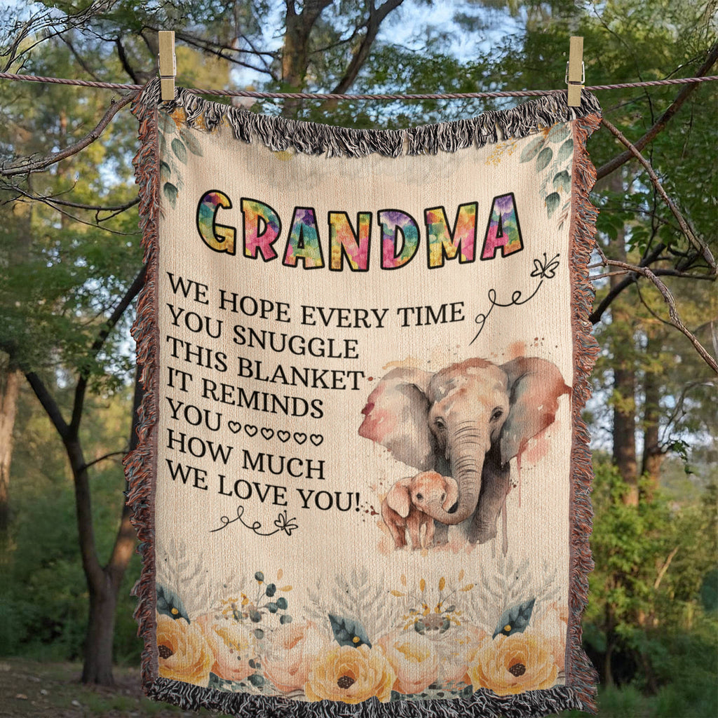 Grandma Elephant Woven Blanket | 100% Cotton | Gift for Grandmother