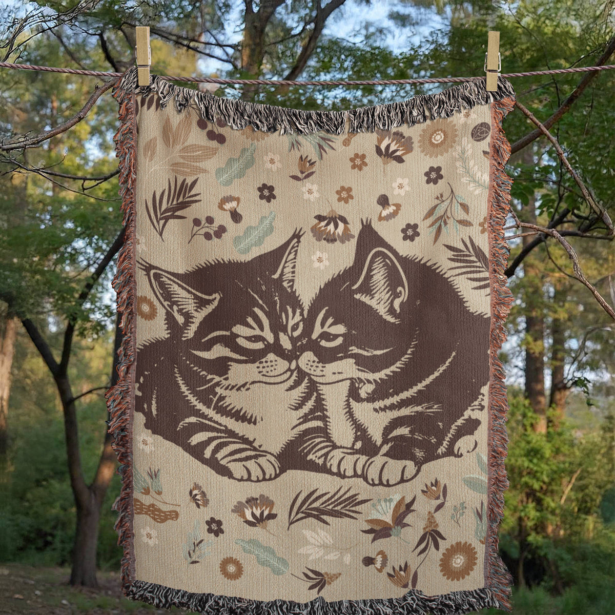 Snuggling Kitties Woven Blanket | 100% Cotton | Cat Lover Gift
