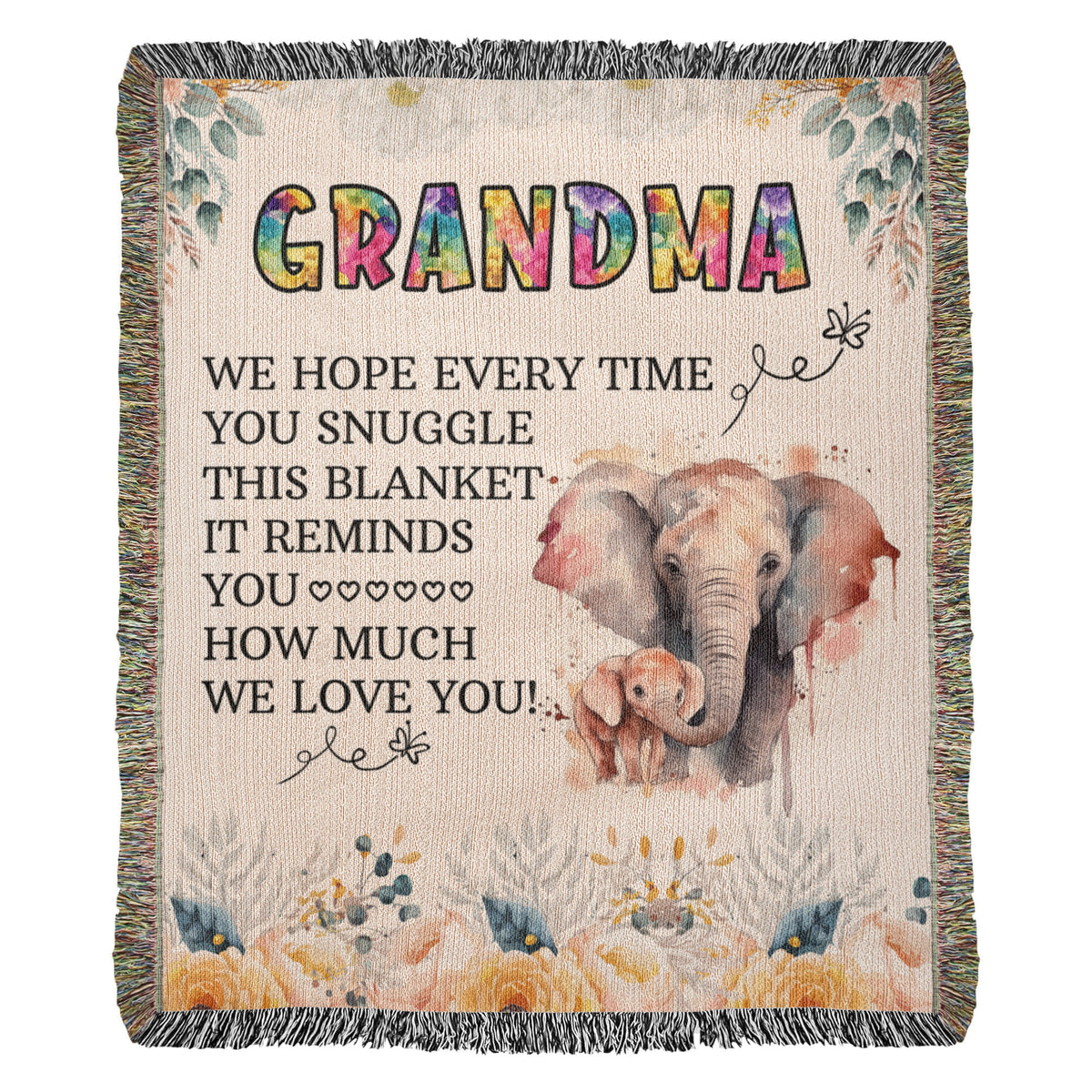 Grandma Elephant Woven Blanket | 100% Cotton | Gift for Grandmother