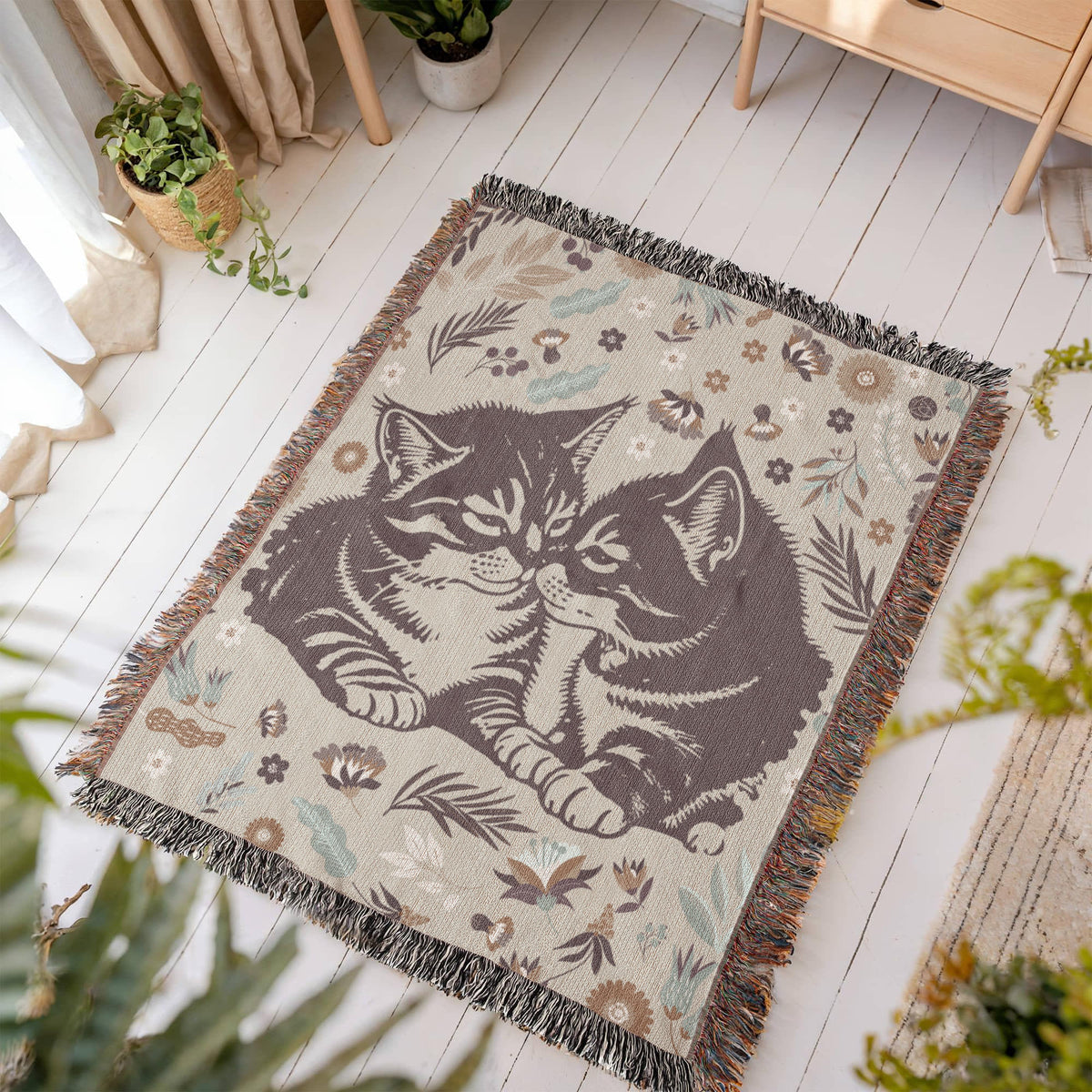Snuggling Kitties Woven Blanket | 100% Cotton | Cat Lover Gift