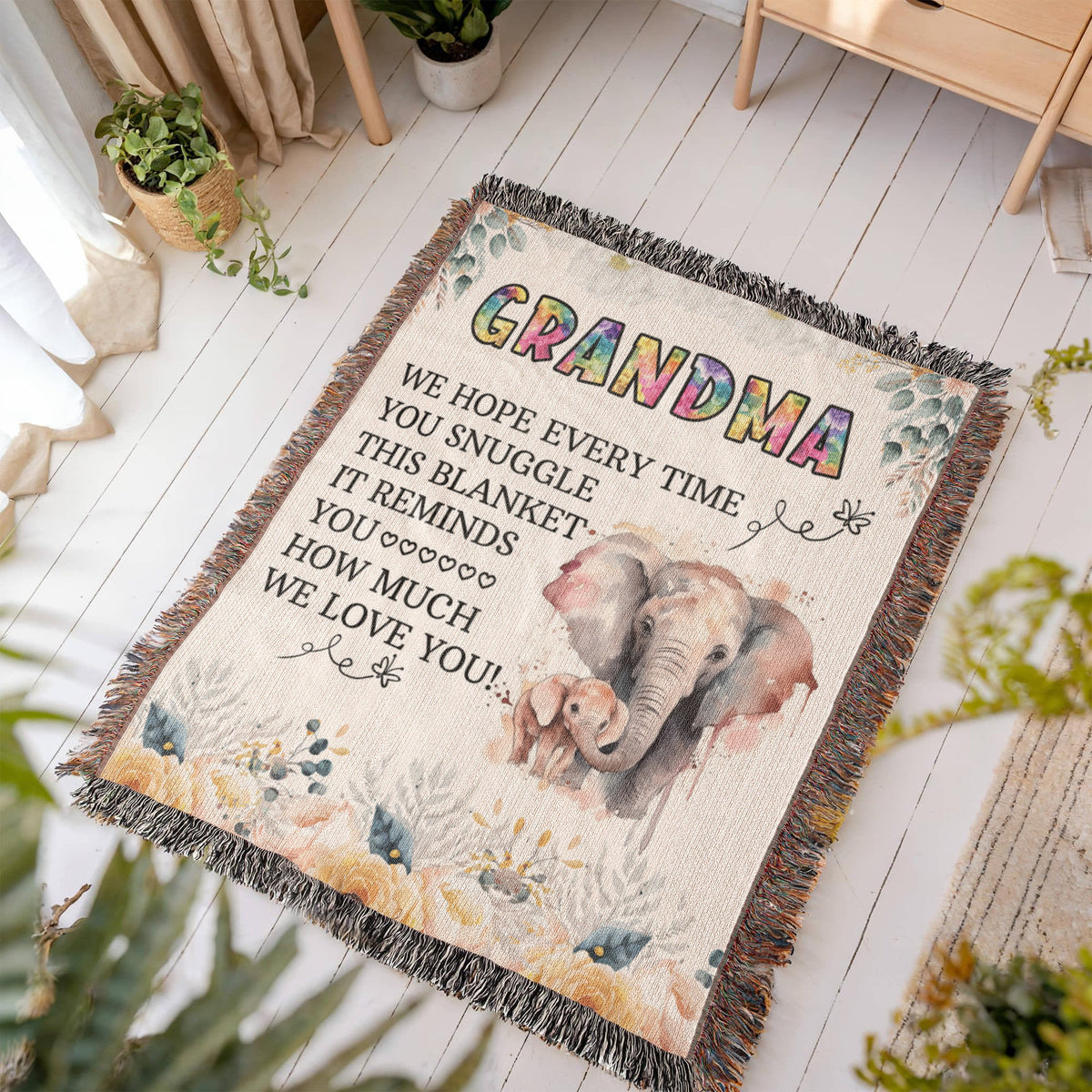 Grandma Elephant Woven Blanket | 100% Cotton | Gift for Grandmother