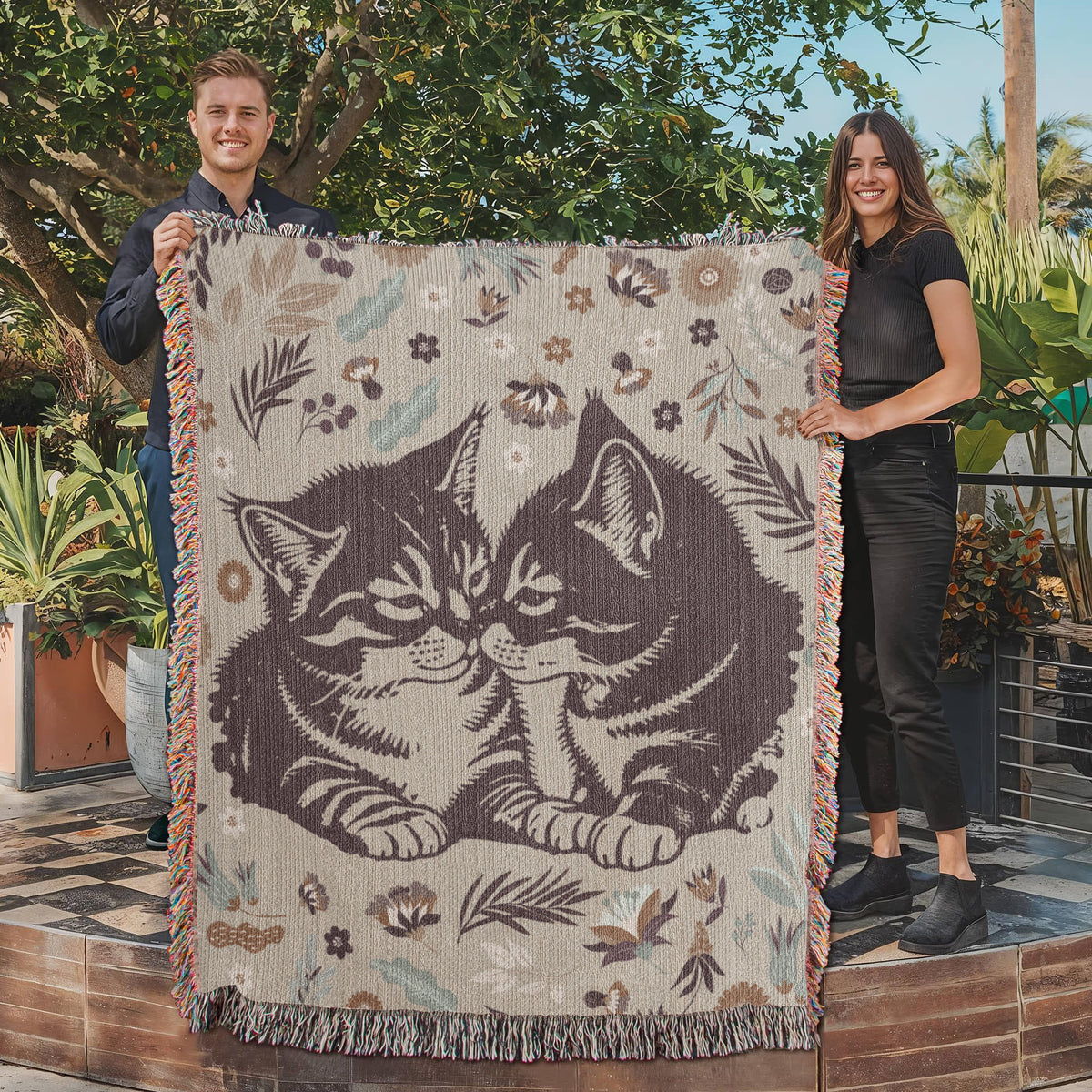Snuggling Kitties Woven Blanket | 100% Cotton | Cat Lover Gift
