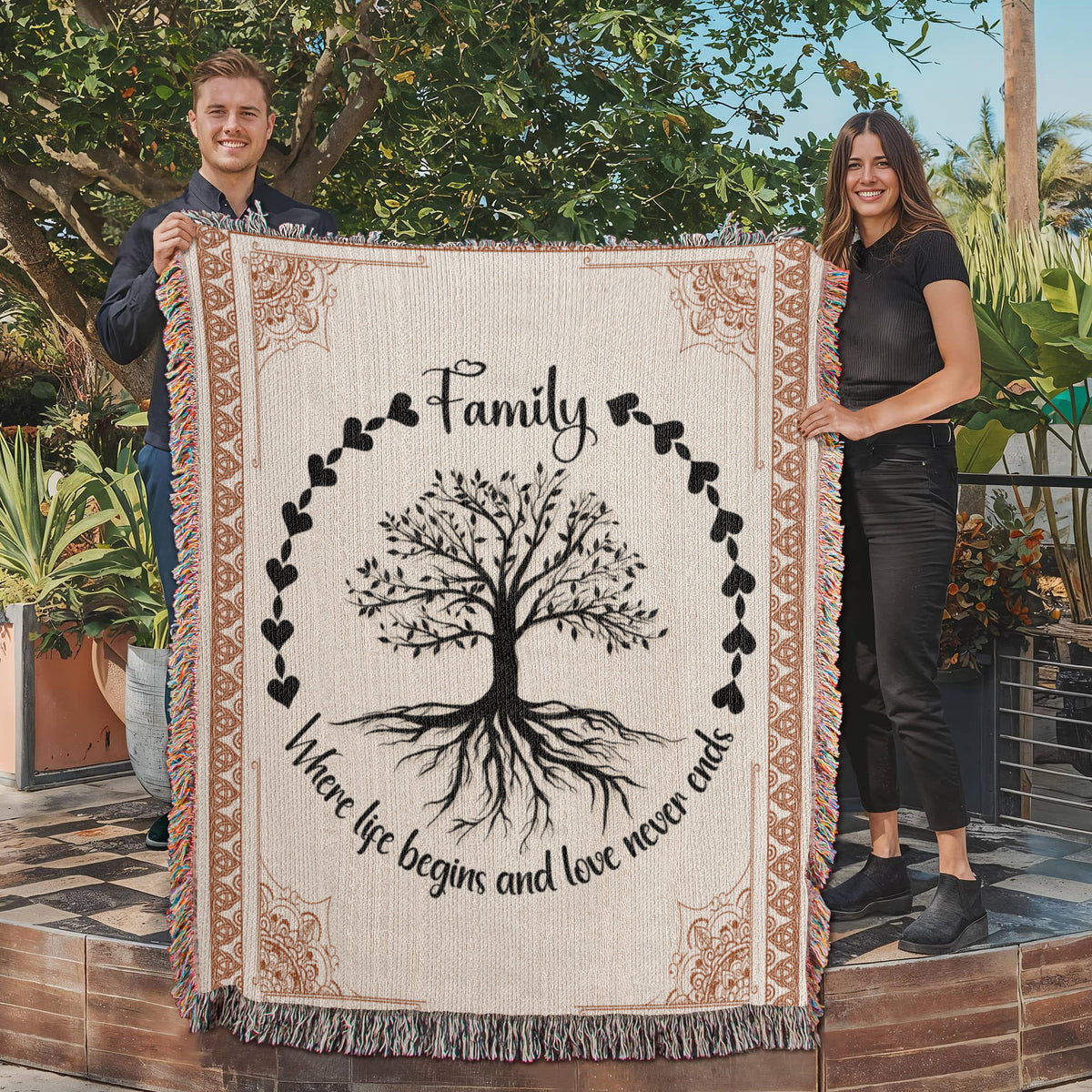 Celtic Tree of Life Woven Blanket | 100% Cotton | Family Heritage Gift