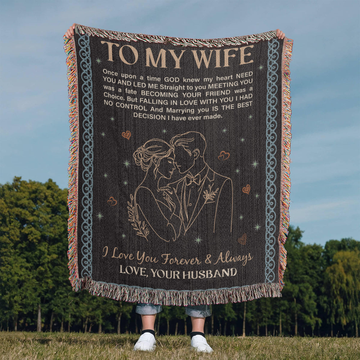 To My Wife — Heirloom Woven Blanket | Romantic Anniversary Gift | 100% Cotton