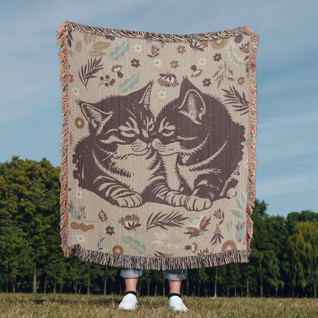 Snuggling Kitties Woven Blanket | 100% Cotton | Cat Lover Gift