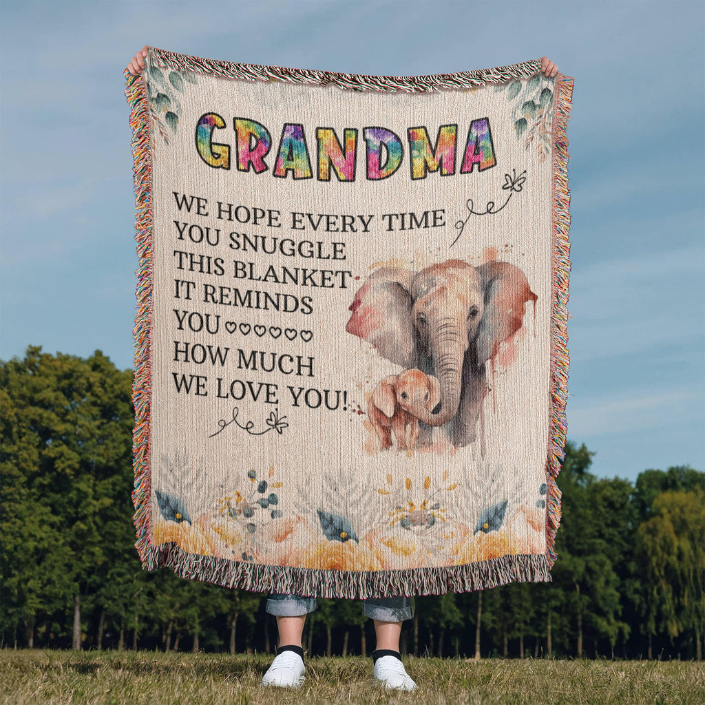Grandma Elephant Woven Blanket | 100% Cotton | Gift for Grandmother