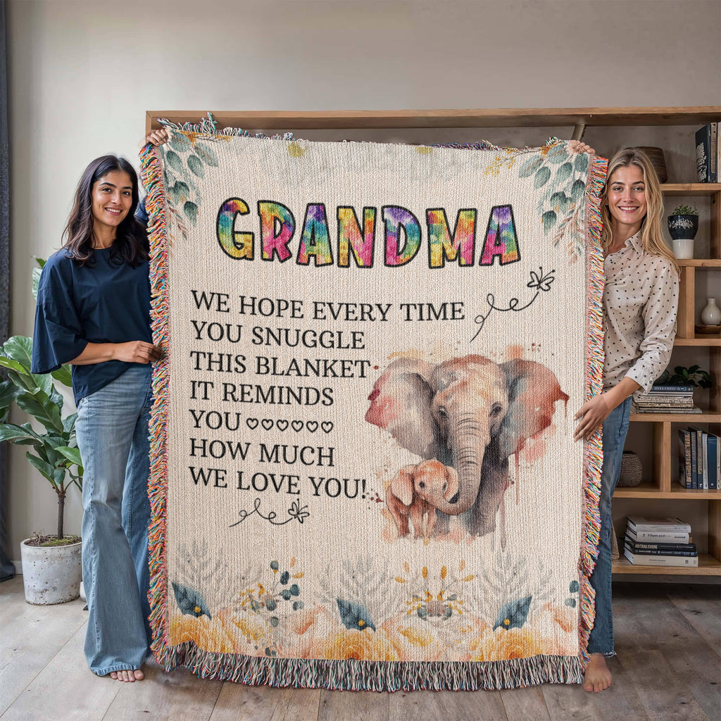 Grandma Elephant Woven Blanket | 100% Cotton | Gift for Grandmother
