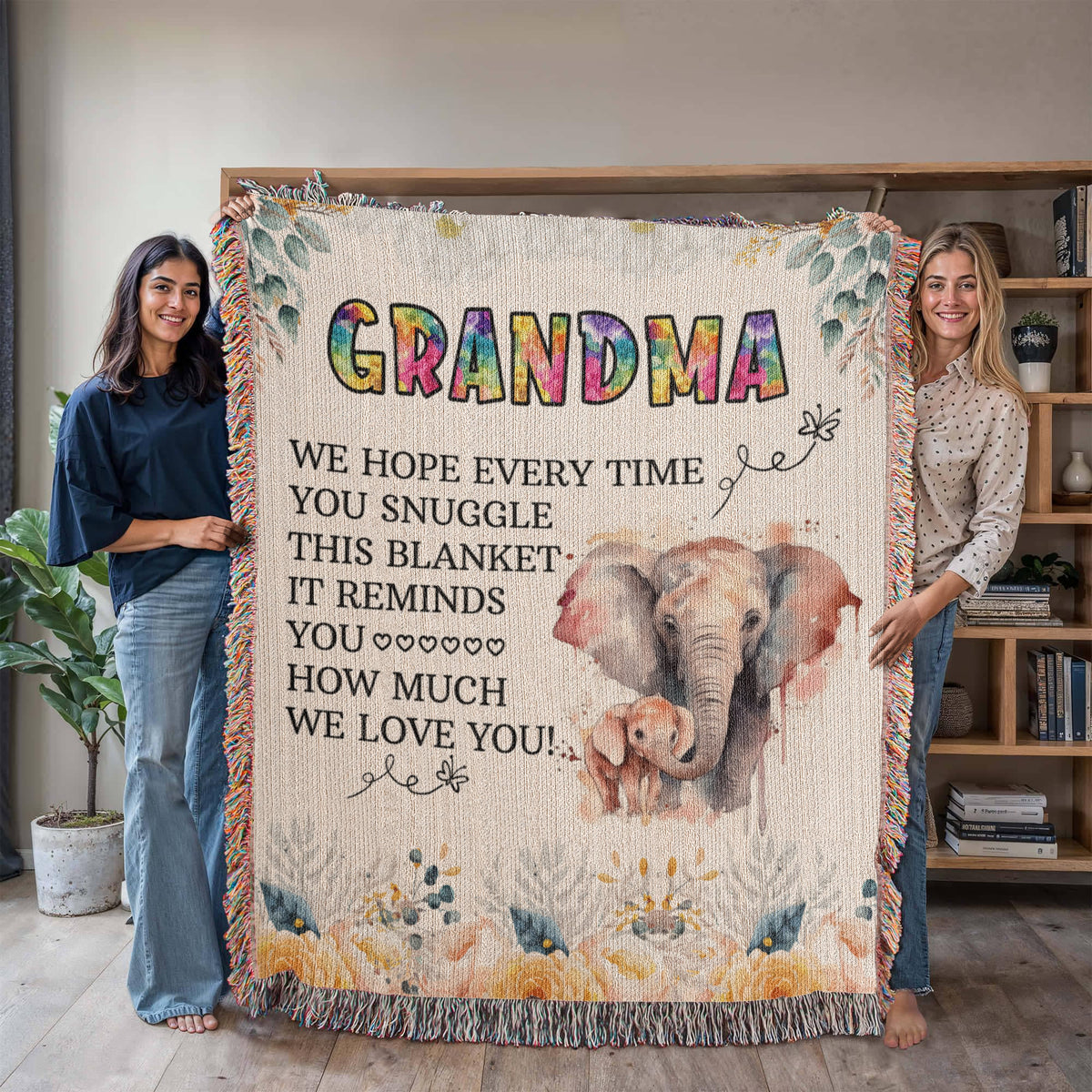 Grandma Elephant Woven Blanket | 100% Cotton | Gift for Grandmother