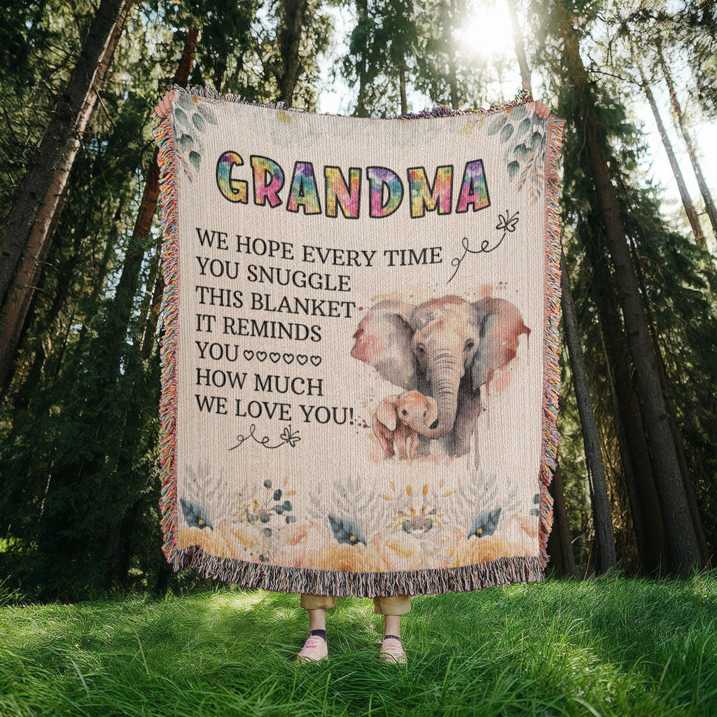 Grandma Elephant Woven Blanket | 100% Cotton | Gift for Grandmother