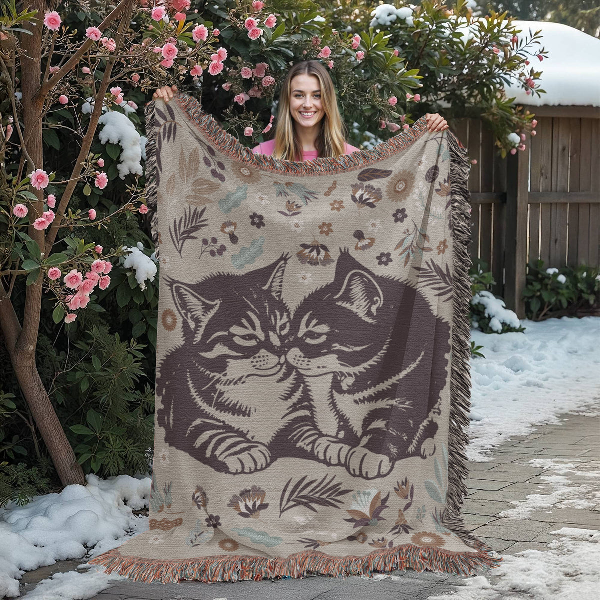 Snuggling Kitties Woven Blanket | 100% Cotton | Cat Lover Gift